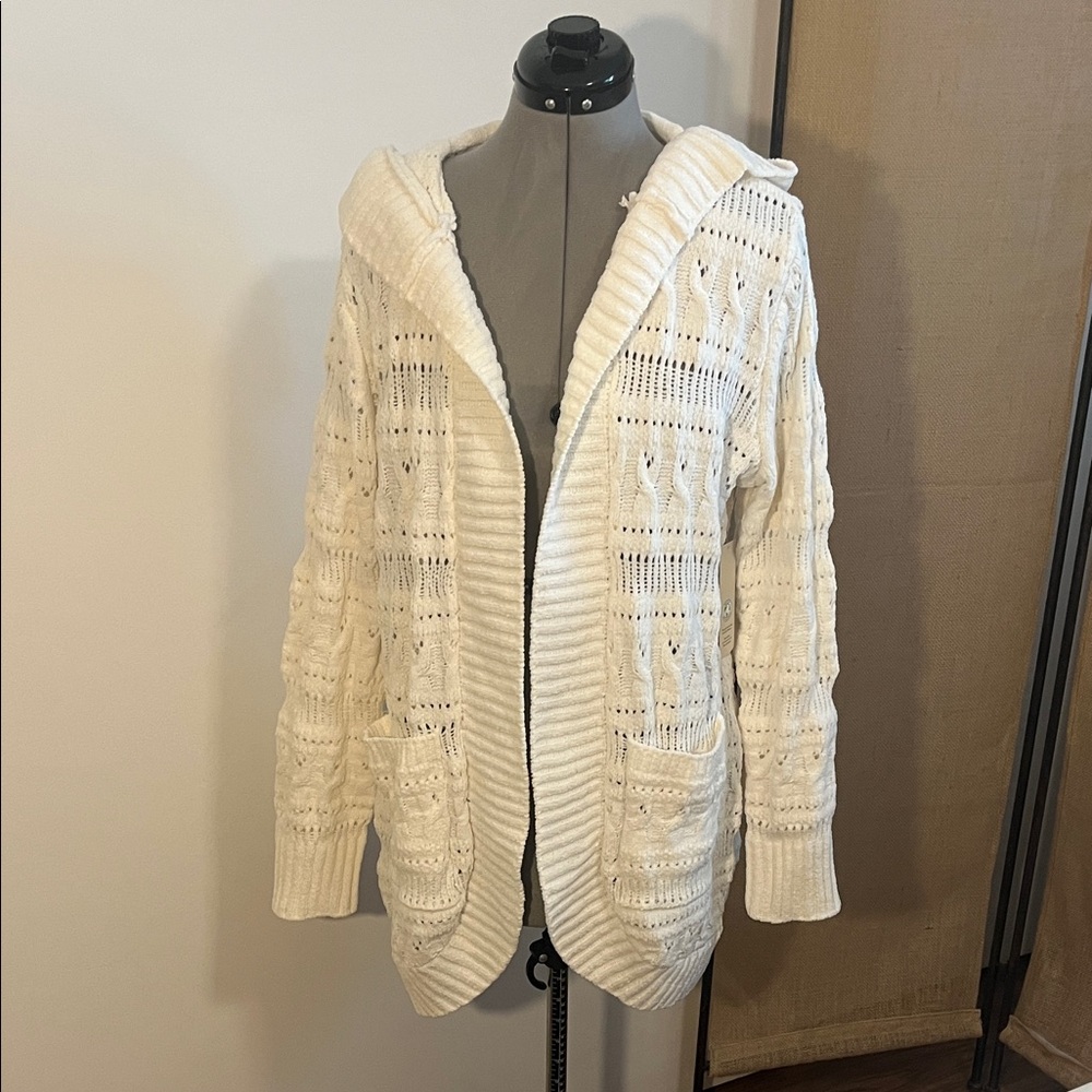 Elegant Cream Hooded Cardigan